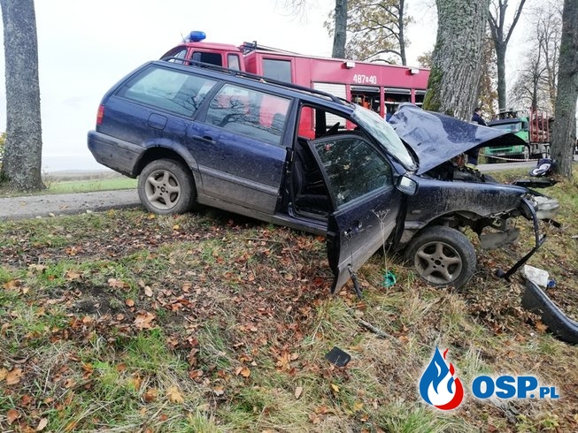 Niemowlę zginęło w wypadku. 22-letnia matka wjechała autem w drzewo. OSP Ochotnicza Straż Pożarna