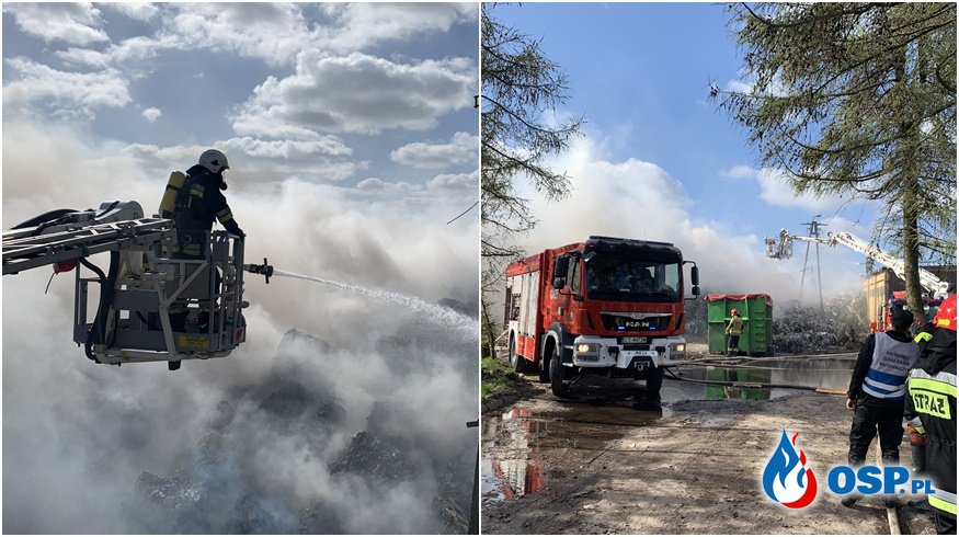 19 zastępów strażaków gasiło pożar w Łowiczku. Paliło się składowisko odpadów. OSP Ochotnicza Straż Pożarna