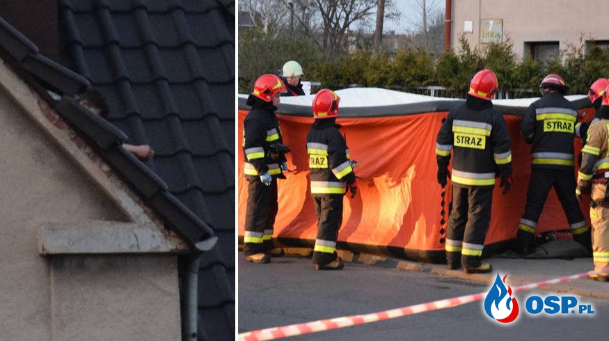 Mężczyzna rzuca w strażaków dachówkami i grozi, że się zabije. OSP Ochotnicza Straż Pożarna