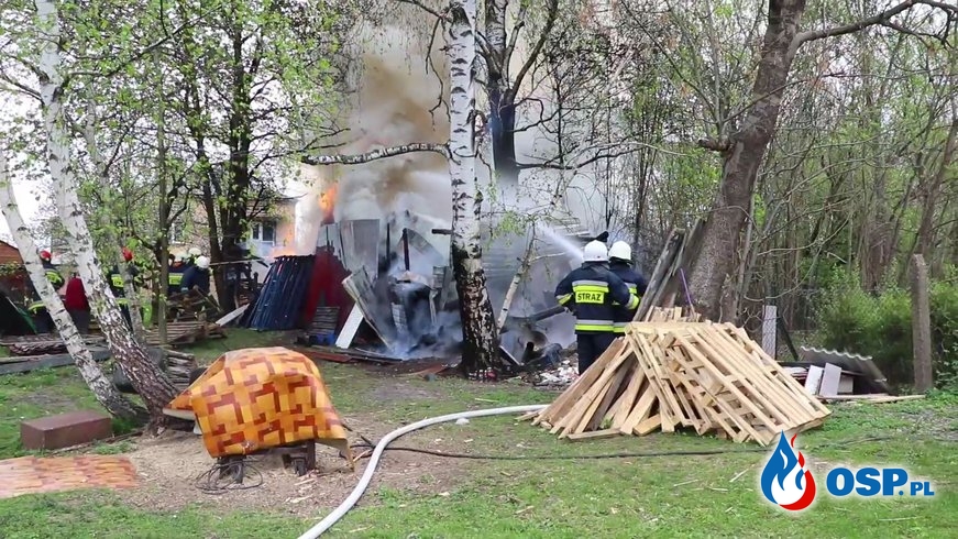 7 zastępów strażaków gasiło pożar drewutni OSP Ochotnicza Straż Pożarna