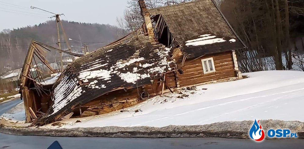 Zawalony dach Malinówka OSP Ochotnicza Straż Pożarna