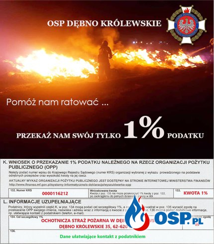 Przekaż nam swój 1% podatku OSP Ochotnicza Straż Pożarna