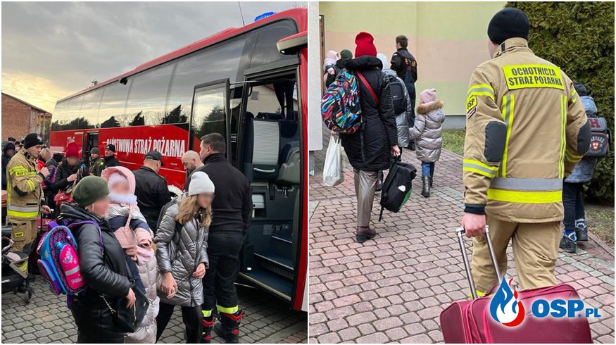 Strażacy pomagają w transporcie uchodźców z granicy do punktów recepcyjnych OSP Ochotnicza Straż Pożarna