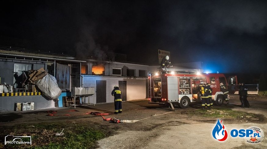 Pożar hali produkcyjnej w Wielkopolsce. W akcji 6 zastępów strażaków. OSP Ochotnicza Straż Pożarna