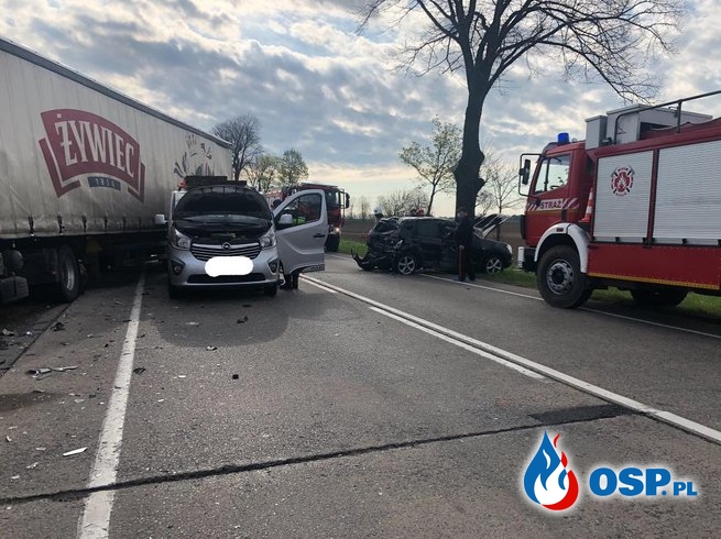 Ciężarówka, auto dostawcze i samochód osobowy zderzyły się na DK22 OSP Ochotnicza Straż Pożarna