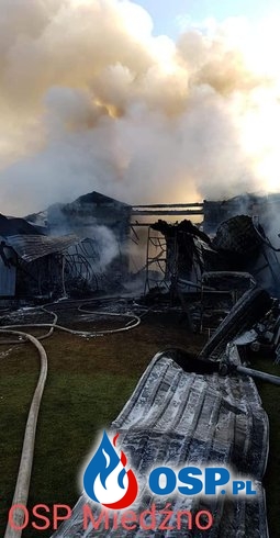 Ogromny pożar stodoły pod Kłobuckiem. W akcji 16 zastępów strażaków. OSP Ochotnicza Straż Pożarna