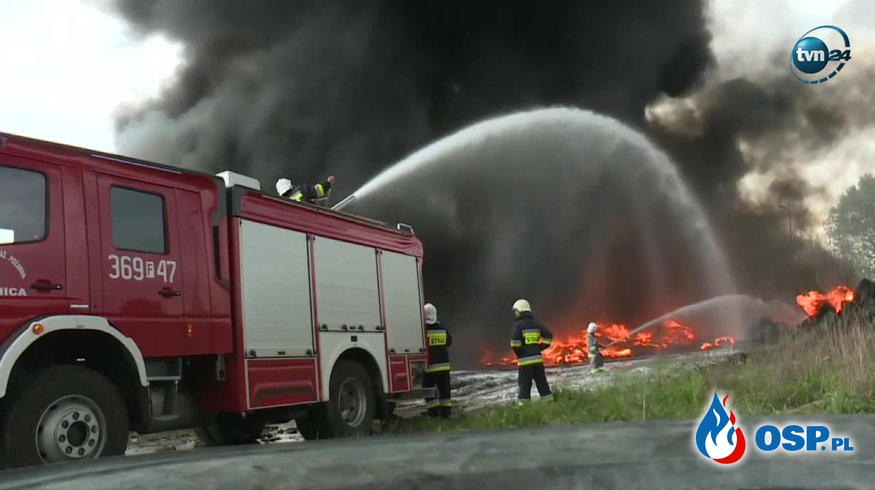 Pożar składowiska opon w Krośnie Odrzańskim! W akcji 28 zastępów straży pożarnej! OSP Ochotnicza Straż Pożarna