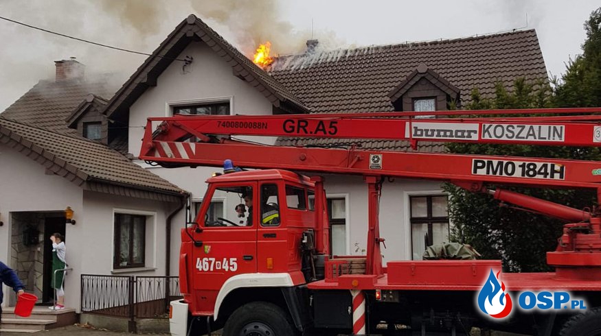 Pożar poddasza Plebanii w Szymiszowie OSP Ochotnicza Straż Pożarna