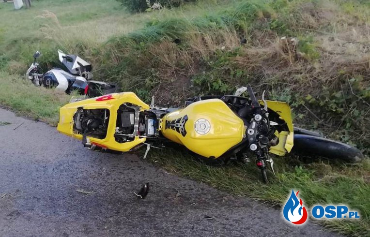 23-letni motocyklista zginął po zderzeniu z ciężarówką. Nie miał prawa jazdy. OSP Ochotnicza Straż Pożarna