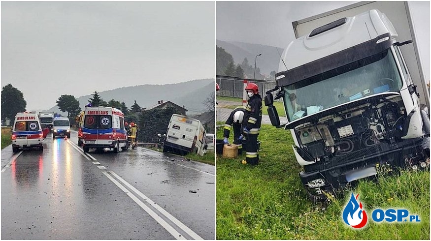 Dwa busy i ciężarówka zderzyły się na DK 75 pod Nowym Sączem OSP Ochotnicza Straż Pożarna