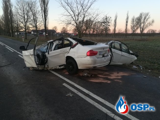 BMW rozpadło się po uderzeniu w drzewo. 23-latek zginął. OSP Ochotnicza Straż Pożarna