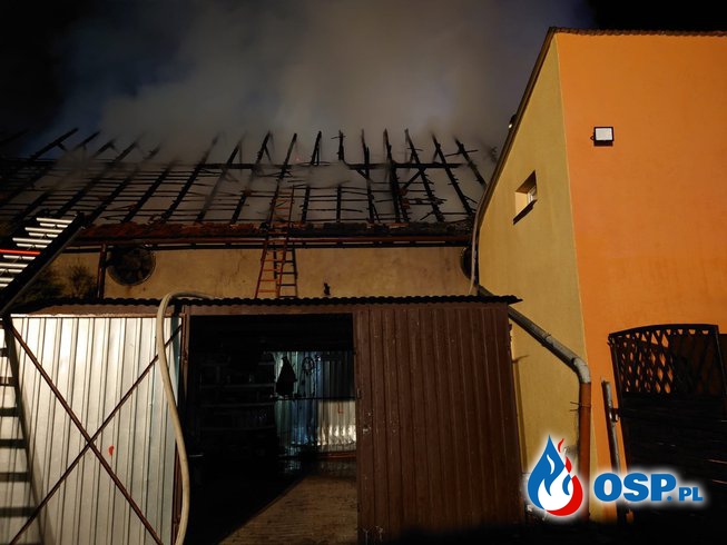 Nocny pożar gospodarstwa na Opolszczyźnie. Jedna osoba trafiła do szpitala. OSP Ochotnicza Straż Pożarna