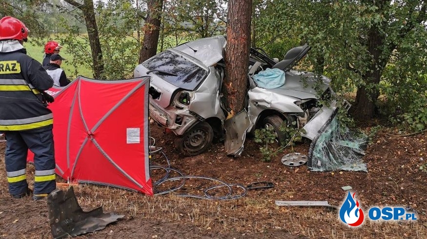 Samochód owinął się wokół drzewa. Kierowca zginął na miejscu. OSP Ochotnicza Straż Pożarna