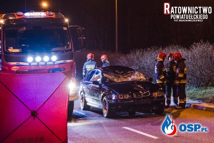 Tragiczny wypadek w Ełku. Kierowca BMW potrącił 33-latka. OSP Ochotnicza Straż Pożarna