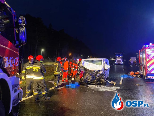 Trzy osoby nie żyją. Czołowe zderzenie busów na trasie S10 w Toruniu. OSP Ochotnicza Straż Pożarna