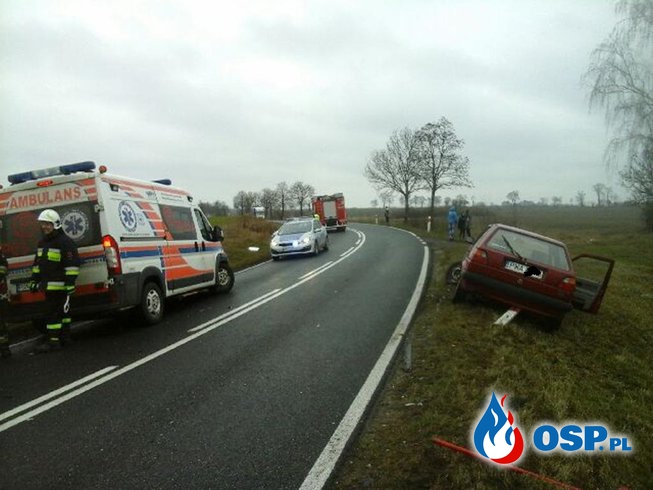Wypadek drogowy z udziałem trzech samochodów na trasie Kiszkowo-Pawłowo Skockie OSP Ochotnicza Straż Pożarna