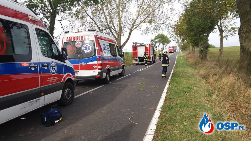 Wypadek samochodu osobowego i rowerzysty OSP Ochotnicza Straż Pożarna