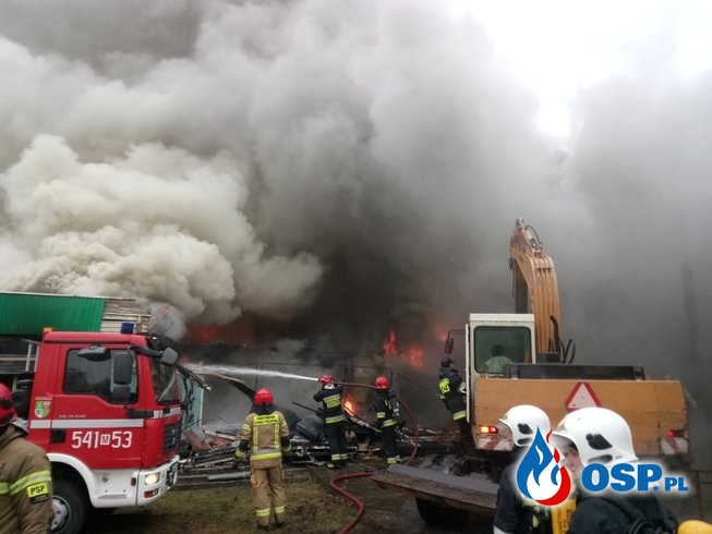 16 zastępów strażaków gasiło pożar w dawnym budynku szkoły OSP Ochotnicza Straż Pożarna
