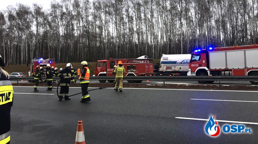 Pożar samochodu na autostradzie A4 OSP Ochotnicza Straż Pożarna
