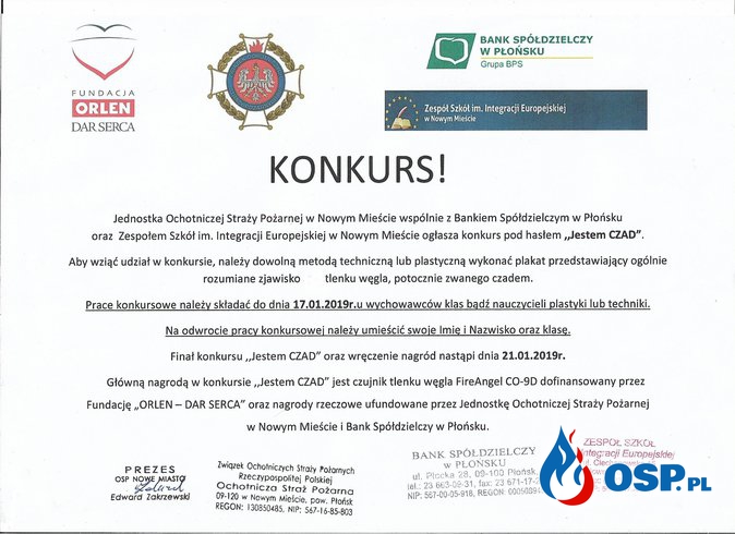 Konkurs pod hasłem "Jestem CZAD" OSP Ochotnicza Straż Pożarna