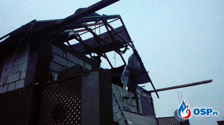 Zerwany Dach po nawałnicy OSP Ochotnicza Straż Pożarna