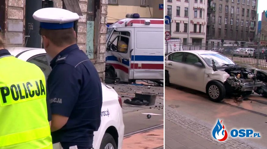 Wypadek karetki w Łodzi. Policja: Kierowca jechał na sygnale i nie zachował ostrożności. OSP Ochotnicza Straż Pożarna