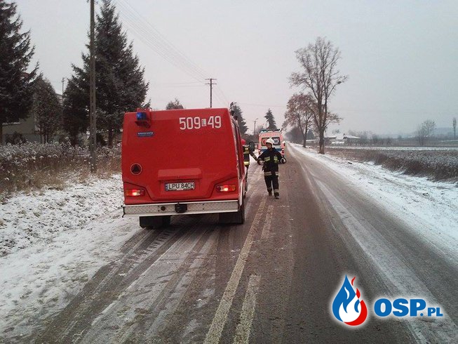 wypadek drogowy w miejscowości Celejów.  OSP Ochotnicza Straż Pożarna