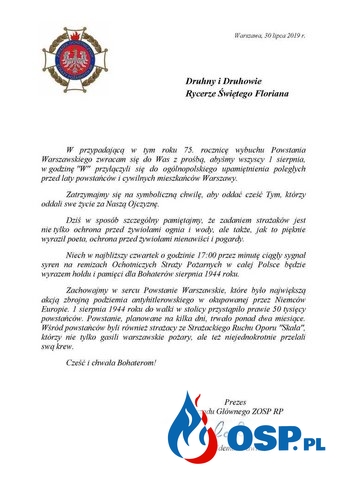 Apel ZOSP RP: Uczcijmy syreną pamięć Powstańców Warszawskich OSP Ochotnicza Straż Pożarna
