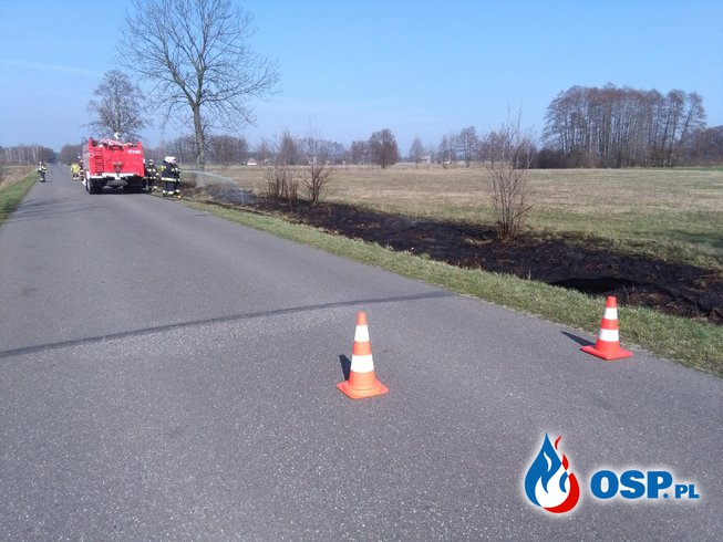 Pożar trawy w rowie przy drodze OSP Ochotnicza Straż Pożarna