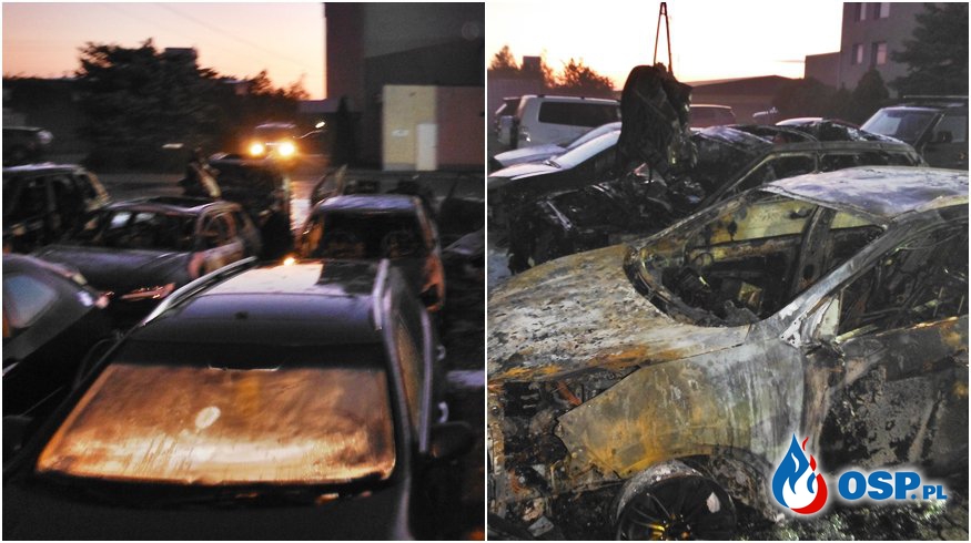 18 aut uszkodzonych przez ogień. Nocny pożar w Gdyni. OSP Ochotnicza Straż Pożarna