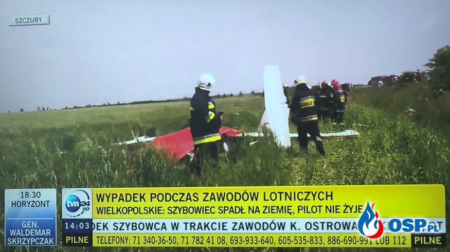 Tragiczne wypadki samolotu i szybowca, obaj piloci nie żyją. OSP Ochotnicza Straż Pożarna