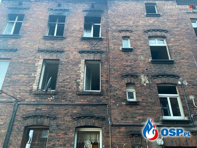 Tragiczny finał pożaru w Chorzowie. Jedna osoba nie żyje, druga jest ranna. OSP Ochotnicza Straż Pożarna