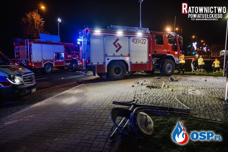 Dramatyczna akcja ratownicza w Ełku. Auto wpadło do rzeki, zginęła kobieta. OSP Ochotnicza Straż Pożarna