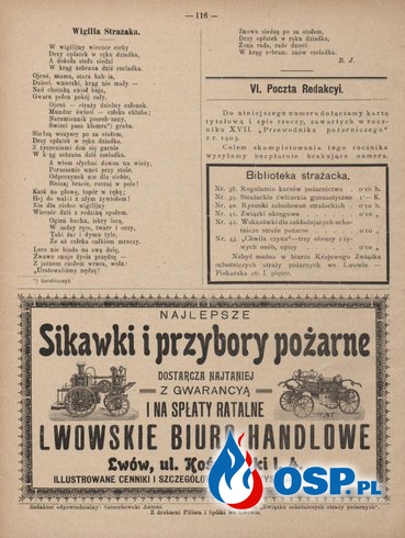 "Wigilia Strażaka". Świąteczna fraszka z "Przewodnika Pożarniczego" z 1903 roku. OSP Ochotnicza Straż Pożarna