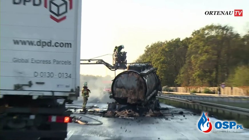 Cysterna spłonęła na niemieckiej autostradzie. Nie żyje polski kierowca. OSP Ochotnicza Straż Pożarna