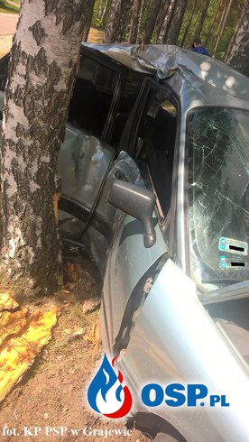 Audi uderzyło w drzewo OSP Ochotnicza Straż Pożarna