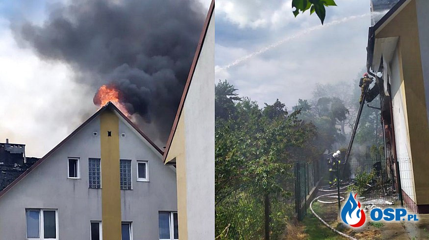Groźny pożar budynku mieszkalnego w Rumi. Jedna osoba wymagała pomocy medycznej. OSP Ochotnicza Straż Pożarna
