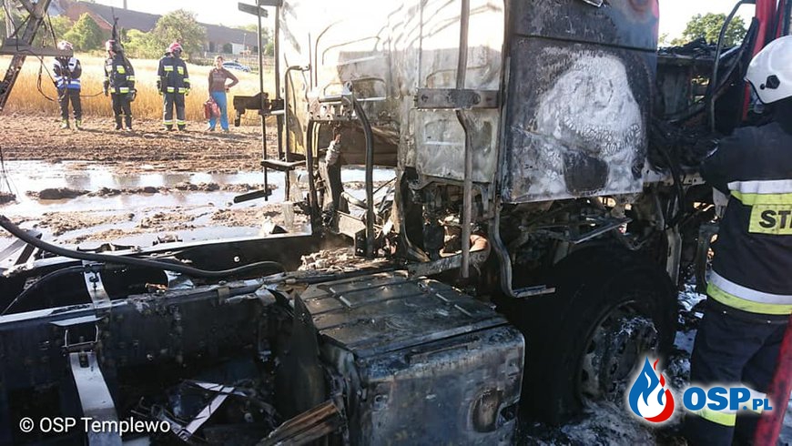 Goruńsko - ciężarówka spłonęła doszczętnie w polu OSP Ochotnicza Straż Pożarna