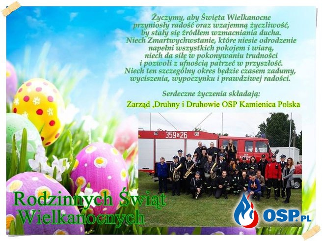 Życzenia Wielkanocne 2018r OSP Kamienica Polska OSP Ochotnicza Straż Pożarna