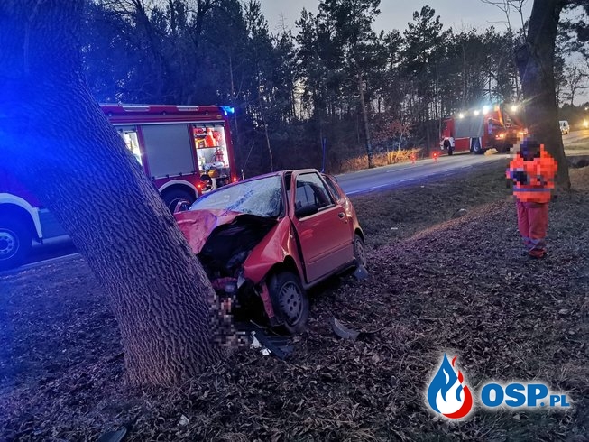 Samochód uderzył w drzewo - Wypadek na DK60 OSP Ochotnicza Straż Pożarna
