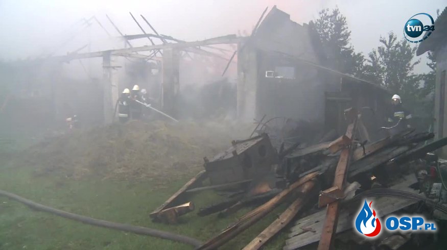 W Lechowie stodoła spłonęła po uderzeniu pioruna OSP Ochotnicza Straż Pożarna