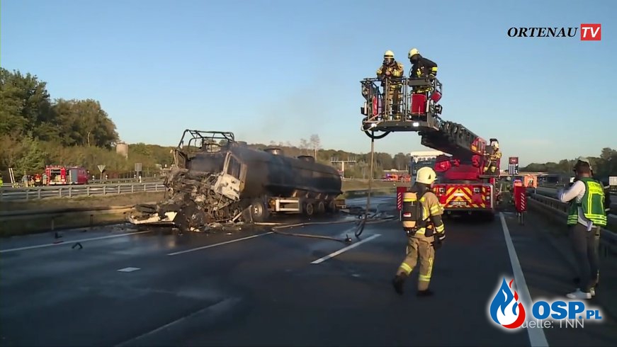 Cysterna spłonęła na niemieckiej autostradzie. Nie żyje polski kierowca. OSP Ochotnicza Straż Pożarna