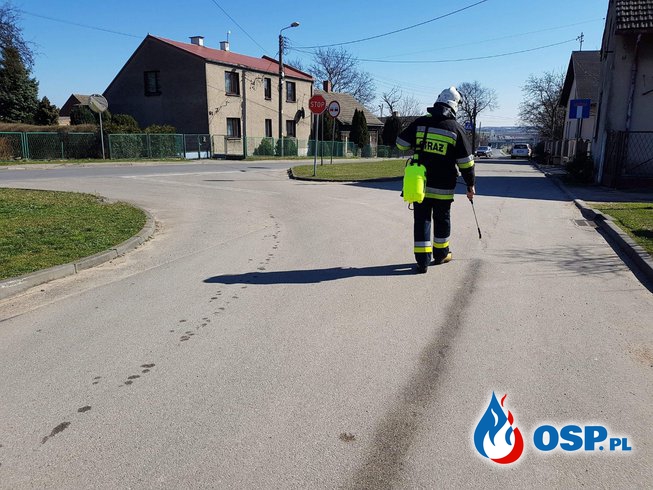 Neutralizacja plamy oleju na ul. Wodnej oraz ul. Lipskiej w Lubecku. OSP Ochotnicza Straż Pożarna