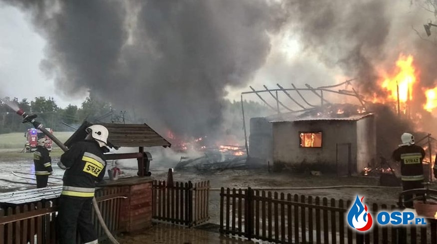 Piorun przyczyną pożaru stodoły w Mikołajkach Pomorskich OSP Ochotnicza Straż Pożarna