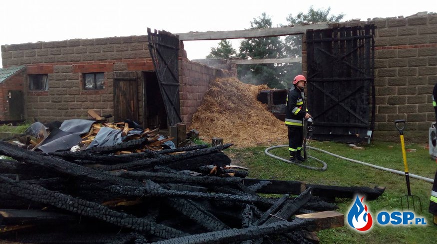 Efekty burzowego poranka. Pożar stodoły i złamane drzewo. OSP Ochotnicza Straż Pożarna