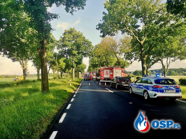 BMW roztrzaskało się na drzewie. Zginął młody kierowca, pasażerka walczy o życie. OSP Ochotnicza Straż Pożarna
