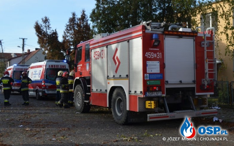 162/2019 Wybuch gazu w domu wielorodzinnym w Krzymowie OSP Ochotnicza Straż Pożarna