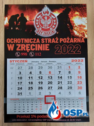 Nowy kalendarz strażacki na 2022 rok OSP Ochotnicza Straż Pożarna