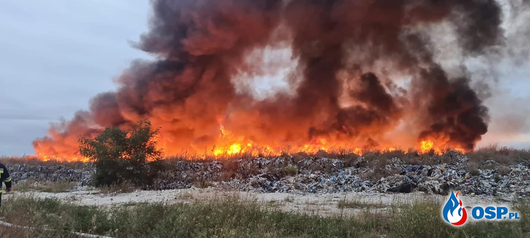 Płonie nielegalne składowisko odpadów pod Jaworem. W akcji ponad 20 zastępów strażaków. OSP Ochotnicza Straż Pożarna