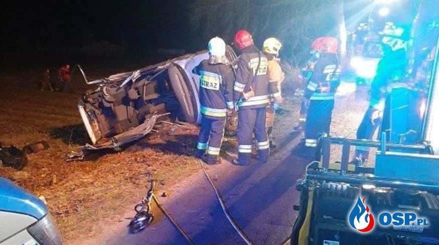 Dwoje nastolatków nie żyje, kierowca nie miał prawa jazdy. Auto rozbiło się na słupie. OSP Ochotnicza Straż Pożarna